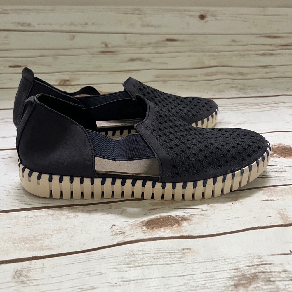 Ilse Jacobsen Tulip 139 Loafers Navy Blue Laser Cut Slip On Flats Size 39 - 9US
